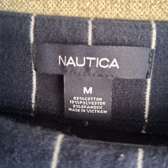 Nautica Navy Blue & White Striped Dress Nautical Button Detail Size Med Sailor - Picture 4 of 5